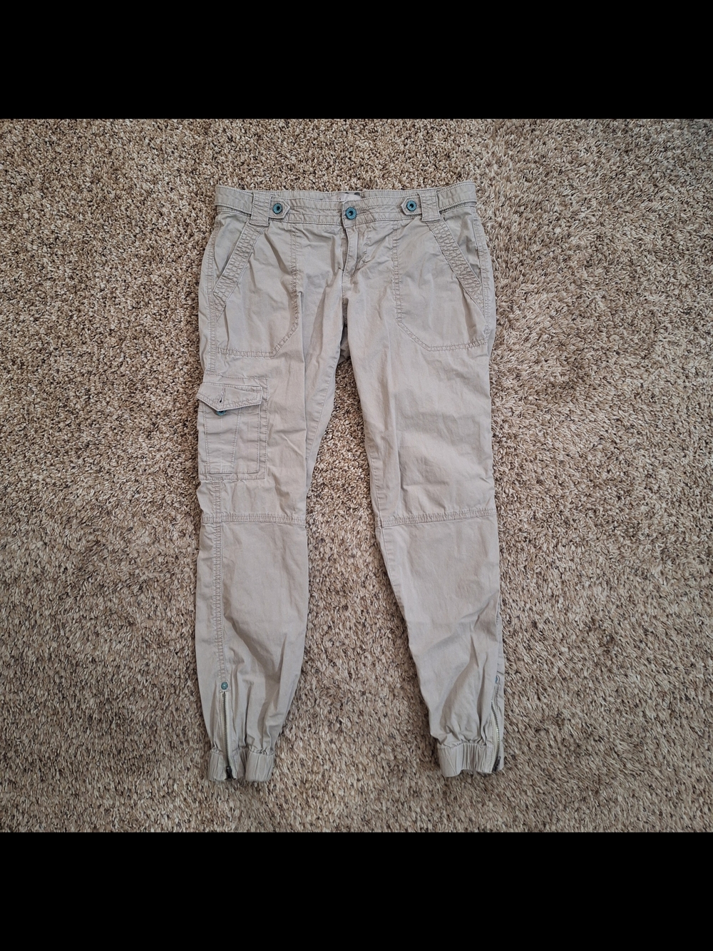 Vintage Guess Tan Utility Cargo Pants Size 6 Y2K Zipped Cuff Joggers